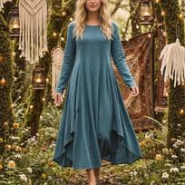 Women's Fashion Color R-neck Long Sleeve Dress L mėlyna