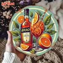D Flat APEROL SPRITZ CocktailThemed Aluminum Metal Wall Art  Round Vibrant Orange  Green Citrus Design Bartender Gift 20x20cm(8x8inch)