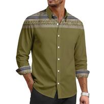 Men's casual stylish retro texture printed shirt - Men's lapel buttoned long-sleeved top L armijos žalia spalva