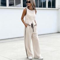 Women's Short Sleeve Two-Piece Set, Fashion Set, Sports Set L smėlis