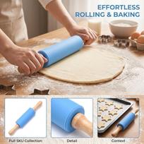 Silicone Pin with Wooden Handle, Small 22.5 cm for Baking One Size mėlyna