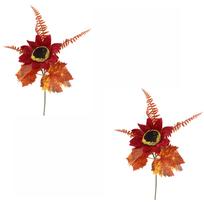 2 Pcs Artificial Fall Sunflower and Maple Leaf Bouquet for Home Living Room Table Decor One Size