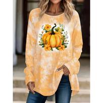 Women'S Casual Crew Neck Long Sleeve Tie Dye T-Shirt, Polyester Knit Fabric with Medium Stretch, Regular Length Spring S