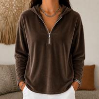 Women's Half Zip Velour Hoodie Loose Fit Casual Hooded Sweatshirt M ruda