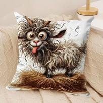 Spooky Goat Face Cushion Cover Short Plush Double-Sided Print Square Throw Pillow Covers Sofa Home Cushion Decor Peach skin 18*18(CM)-1Pcs