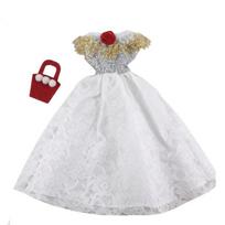 White Gold Party Dress For Barbie Doll Clothes Outfits & Purse Princess Gown For Barbie Dollhouse Kids Toys 1:6 Doll Accessories balta