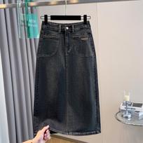 DIMANAF 2025 Dydis Plius Naujas Pavasaris Džinsinės Sijonai Moterims A linijos Mada Laisvas Sijonas Aukštas Juosmuo Vintage 5XL XL tamsiai mėlyna spalva