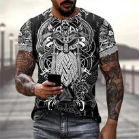 Europe and the United States Selling Viking Tattoo Art T-shirt Men's 3D Printed Round Neck T-shirt Summer Casual Sports Short Sl 6XL