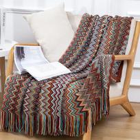Bohemian Influencer Knitted Blanket - Office Nap, Outdoor Shawl, Sofa Throw 130x180 cm (includes tassels) 610g raudona
