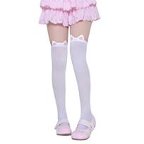 Thigh High Socks with Cats Rabbit Ears Accent for Women Japanese Student Elegant Cosplay Over the Knee Long Stockings