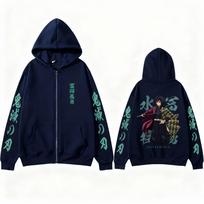 Demon Slayer Tomioka Anime Hoodie Zip Up Graphic Hooded Jacket Streetwear Autumn Sweatshirt Pullover Long Sleeve Top S