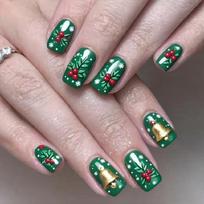ABS Press On Nail 24PCS Christmas Snowflake Green Bell Design Reusable Artificial Nail For Festive Occasions 1