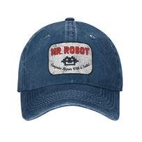 Mr. Robot Computer Repair Smile Baseball Cap Vintage Distressed Denim Washed Classic TV Series Headwear Outdoor  Adjustable Hat Adjustable tamsiai mėlyna spalva