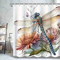 Elegant Dragonfly & Daisy Shower Curtain-Forest Theme,Suitable For All Seasons,Ideal Bathroom Accessory,Perfect Gift For Friends W60H190(CM)-1 Pcs