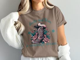 Boots and Bling Cowgirl T-Shirt | Western Floral Tee, Country Style Top S