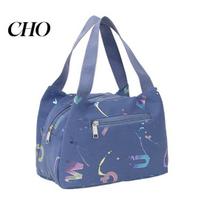 High-density Fabric Lunch Bag Letter Print Waterproof Tote Reusable Lightweight Carrier Box for Women Men Commuting Camping Picnic Portable mėlyna