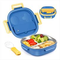 BAAU Stainless Steel Kid Bento Box,Leak Proof,3-Compartment,Lunch Box with Cutlery-Ideal Portion Sizes for Ages 1 to 3 Blue NONE