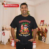 Men's and Women's T-shirts Christmas In August Shirt Funny Summer Santa Beach Vacation Gift Unisex T-Shirt XXL