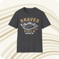 Men's and Women's T-shirts Throwbackmax Braves Field 1932 Classic Cut Football T-Shirt - Boston Braves M