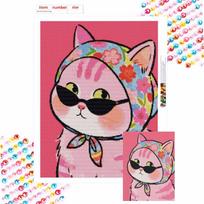5D Diy Diamond Cat with Sunglasses Painting Embroidery Diamond Painting Embroidery Cross Stitch Embroidery Home Decor Round 20x30cm