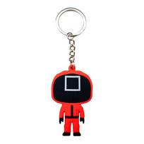 Unique Squid Game Keychain Pendant With Red Guard Staff Worker Figure Square