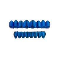 Blue Colorful Teeth Grillz Top Bottom Set Glossy Finish Teeth Jewelry Teeth Grillz Caps  Rapper Style 1 8 Teeth