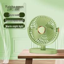 Portable Desktop Mini Fan with Night Light, USB Rechargeable, Quiet Low Noise, 3 Speed Settings, 360° Rotation, for Dorm/Office/Travel žalia