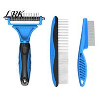 Pet Hair Remover 3Pcs/Set Comb Set with Wide Edge, Mat Brush, Brush Double-Sided Stainless Steel Undercoat Rake for Dogs And Cats Grooming Detangling mėlyna