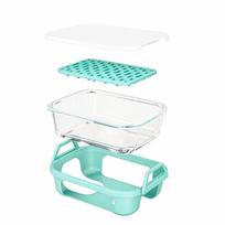 Silicone Handle Air Fryer Glass Baking Pan Removable Heat Resistant Large Capacity Baking Dish Dustproof Baking Pan Oven-Safe žalia
