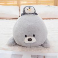 Cute Sea Seal Plush Doll Lying Style Seal Having A Penguin On His Back Stuffed Animal Home Decor Kid Birthday Gift Holiday Gifts 50cm