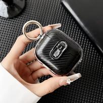 Carbon Fiber Skin Case For AirPods 4 Pro 2 Waterproof Button Switch Cover Anti Scratch Protective Shell For Apple Earbuds 3 2 1 For Airpods pro skaidri juoda spalva