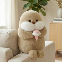 Adorable Ice Cream Holding Seal Plushie Three Pastel Colors Pink Beige Blue Soft Stuffed Marine Fun Collectible Wonderful 35cm ruda