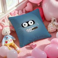 Anime Comedy Futurama Bender Cushion Cover Pattern Printed Pillowcase For Living Room Sofa Cushion Cover & Bedroom Decor Peach skin 18*18(CM)-1Pcs