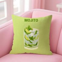 Mojito Cocktail Ins Cushion Cover Natural Linen Pillow Case Double-Sided Print Decorative Sofa Pillowcase Home Decor Gift Peach skin 18*18(CM)-1Pcs