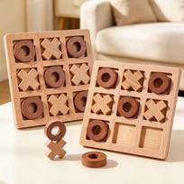 Beech Wood XO Tic-Tac-Toe Board Educational Toy for Children 12x12x0.8 cm