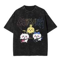 Chiikawas Hachiware Usagi Cute Kawaii Rabbit T Shirt Hip Hop Washed 100 Cotton Harajuku TShirt for Men Tops Streetwear Tees 2XL