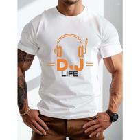 European Size Plus Size Round Neck Headset DJ LIFE Pattern Print Short Sleeve Men's T-shirt, Summer Casual Loose Sports,Breathable Comfy Men's T-shirt S balta