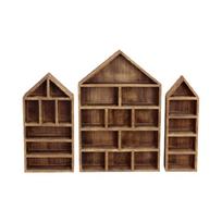 3Piece Wall Mounted Display Shelves Set Wooden Curios Cabinets for Mini Figures Crafts Dustproof Storage Holders