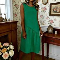 Women's Color Casual Fashion Sleeveless Round Neck Dress L armijos žalia spalva