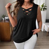 Tops For Women Sleeveless V-Neck Casual T-Shirts XXL juoda