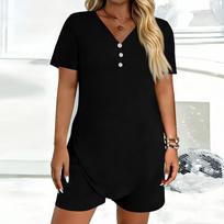 Women's Fashion Casual Summer Open Chest Tie Long Sleeve Shirt -Quarter Pants Suit L juoda