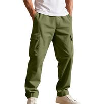 Men's Casual Stretch Waistband Multi-Pocket Straight-Leg Pants L armijos žalia spalva