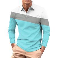 Men's Long-sleeved Collared Button-down Pocket Casual Top L žalsvai mėlyna