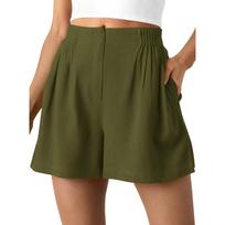 Summer Shorts For Women Casual High Waist Wide Leg Shorts L armijos žalia spalva