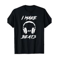 DJ& Music Producer Inspired 'I Make Beats' Graphic Tee, Short Sleeve, Crew Neck in Black with Headphone Design- Ideal Gift for Audio Enthusiasts S juoda