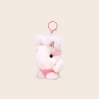 Minky Rabbit Fur Keychain With Real Hair Feel For Backpack Accessories White Pink