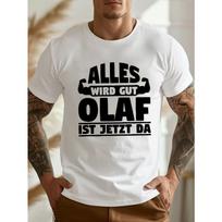 European sizes Men'S   OLAF IST JETZT DA  Graphic T-Shirt - Casual Crew Neck, Short Sleeve, Geometric Pattern, Slight Stretch Fabric 2XL balta