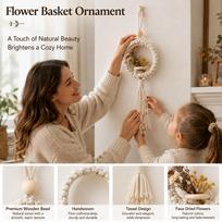 Handwoven Cotton Rope Faux Flower Basket Wall Hanging Decor for Home Bedroom Guesthouse One Size