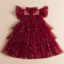 Merginos Princesės Tinklinės Suknelės Tortas Suknelės Vaikams Blizgučiai Elegantiškas Vakarėlis Tutu Prom Vestuvės Vestidos Vasaros Vaikų raukiniai Drabužiai 100 raudona