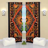3D Indiški Užuolaidos Degančio Saulės Atspalvio Mandalos Hippy Stiliaus Bohemiškas Svetainės Miegamojo Namų Dekoro Skydelis Užuolaida 2 Skydeliai 100W130H(CM)40x51in&Grommet Top brown